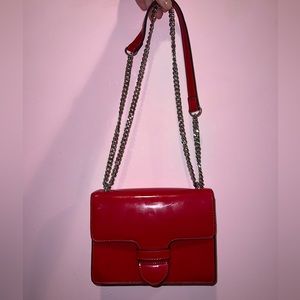 Gently used red patent leather Forever 21 chain purse